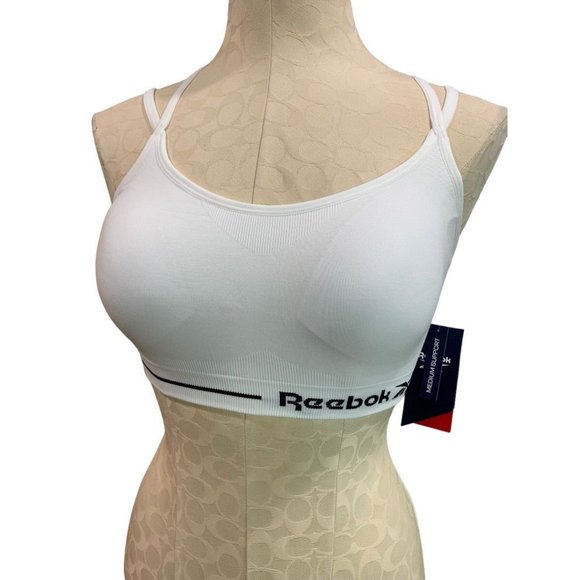 Small Reebok Rise Up Seamless Strappy Bra Sports New Stark White - Picture 1 of 10